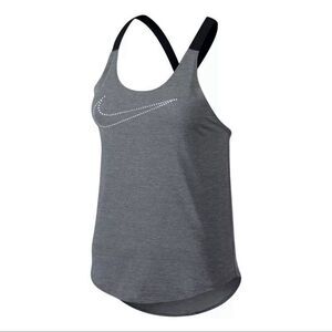 Nike MEDIUM Elastika Tank Top Training Yoga Gym Running Tennis Gray Black Racer